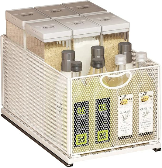 Pull Out Drawers for Cabinets Stackable or Single, Pull Out Cabinet Organizer, Adhesive Kitchen Cabinet Drawers Slide Out Pantry Shelves, Extra Rails