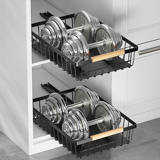 Pull Out Cabinet Organizer, Multifunctional Sliding Mesh Cabinet Basket, No Drill Pull Out Shelf Storage Drawer for Kitchen Bathroom Home Pantry Black [Standard] One Size
