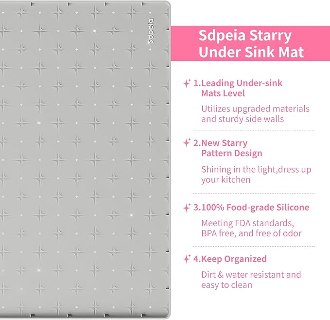 Sdpeia Under Sink Mat 19"×19" Waterproof Silicone Cabinet Liner & Sink Protector for Kitchen & Bathroom, Multi-Purpose Organizers Tray for Pets, Laundry, Cat Litter Mat