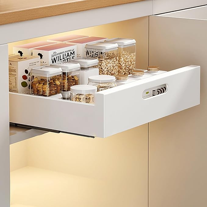 Slide Out Drawer Storage Shelves For Cupboard Cabinet,Extendable Sliding Drawer,No Need Drill and Nailing,for Pantry and Bathroom Vanity,with Adhesive Nano Film. (Color : White, Size : 35 * 43 * 7cm)