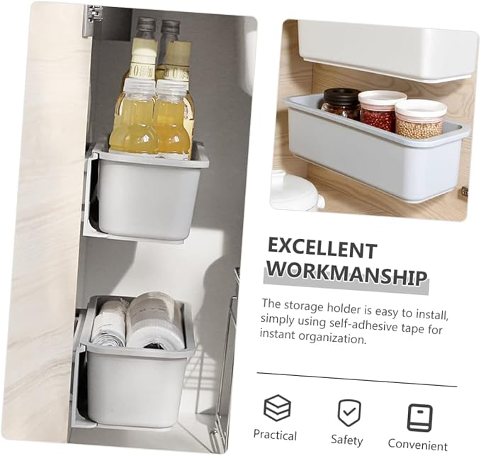 Self-adhesive Wall Mount Storage Container Expandable Hanging Organizer for Kitchen Bathroom Closet