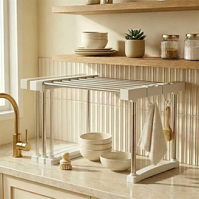 BLULEE Expandable Under Sink Organizer - 3D Adjustable Stackable Storage Shelves,Modular Cabinet Rack Around Pipes for Kitchen Bathroom