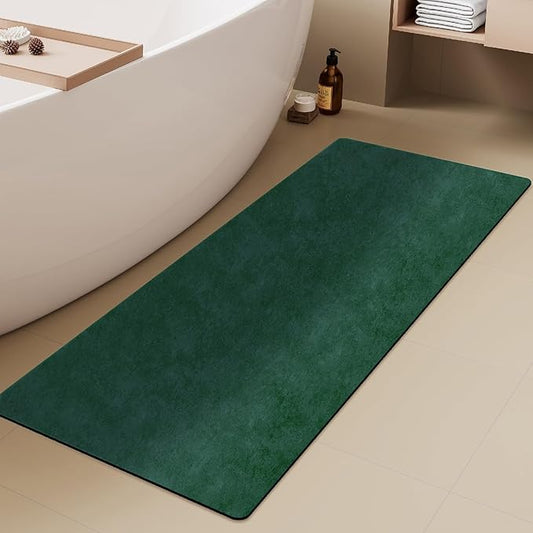 TYUU Bathroom Mat Quick Dry, Bathroom Rugs Non Slip Washable Thin Absorbent Bath Mat Fits Under Door Bathroom Floor Mat Perfect for Bath, Shower, or Sink 17"x59" Dark Green