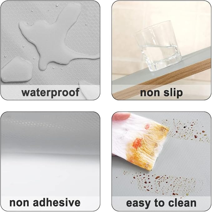 Waterproof Shelf Liner No Slip Drawer Liner for Bathroom, Non Adhesive Kitchen Cabinet Mats EVA Plastic Drawer Mats Roll for Closet, Shelves, Cupboard, Countertop, Fridge Liner -Light Grey 17.7"×78.7"