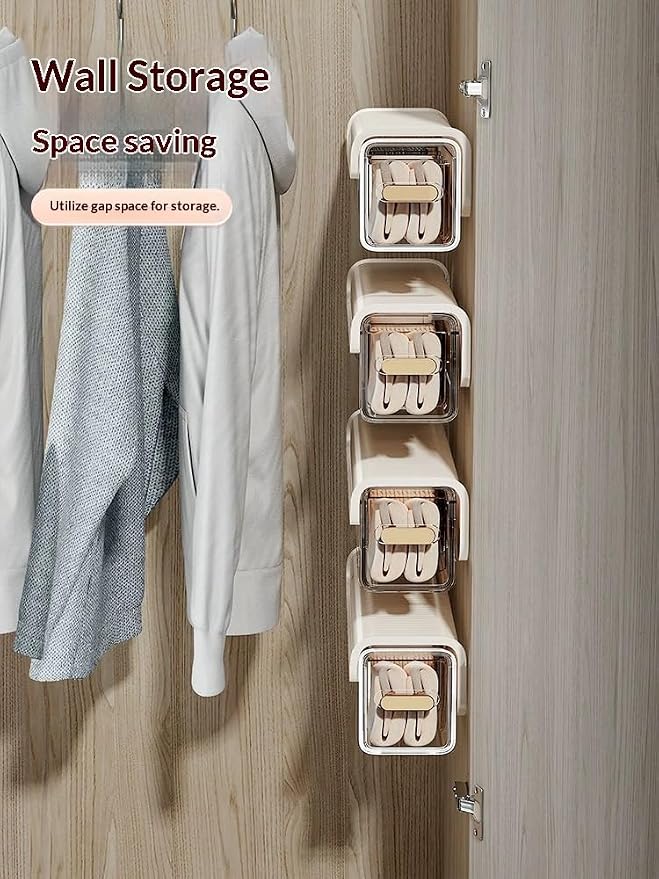 2 PCS No-Drill Wall Mount Underwear Organizer - Clear Drawer with Removable Dividers for Closet, 6-Slot Hanging Storage for Socks, Bras, Panties, Smooth Gliding & Space Saving (Grey/Transparent)