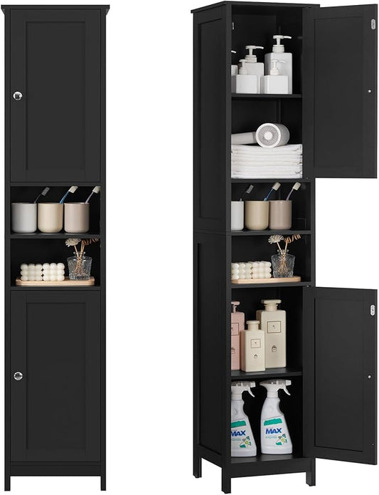 TEENFON 67" Tall Bathroom Cabinet with Adjustable Shelves and Doors, Narrow Bathroom Storage Cabinet for Small Space, Living Room, Entryway, Kitchen, Black