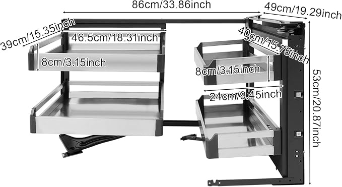 2-Tier Stainless Steel Pull out Organizer, Ideal Slide out Spice Rack for Cabinet, Blind Corner Cabinet with 4 Baskets (Pull-Out to Right)