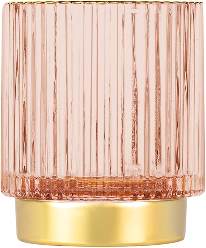 DASITON Makeup Brush holder Organizer,Crystal Cosmetic Makeup Brush Glass Brushes Storage Holder, Vintage Make Up Brush Cup Pen Pencil Holder striped vase(Pink S)