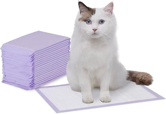 Amazon Basics Cat Litter Pee Pads, Super Absorbent, Odor Control with Lemon Scent, Disposable, Universal Fit for Litter Box, Multi Cat, Purple and White, 20 Count