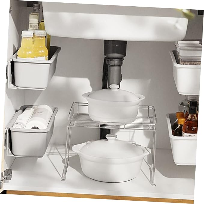 PRETYZOOM Cabinet Pull Out Storage Organizer for Shelf Drawer No Drill Installation Grey Plastic for Pantry and Cabinet