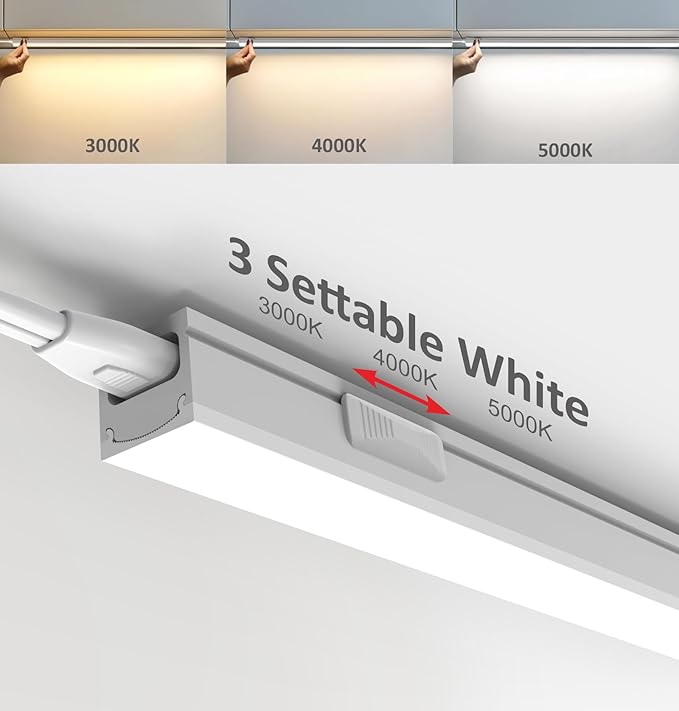 Leetdud Under Cabinet Lighting Plug in, 24 Inch 1 Pc, Linkable AC120V 3CCT 3000K/4000K/5000K Ultra Slim, LED Under Cabinet Lights for Counter Light, Kitchen, Shelf, Sink, Workshop, Desk, White
