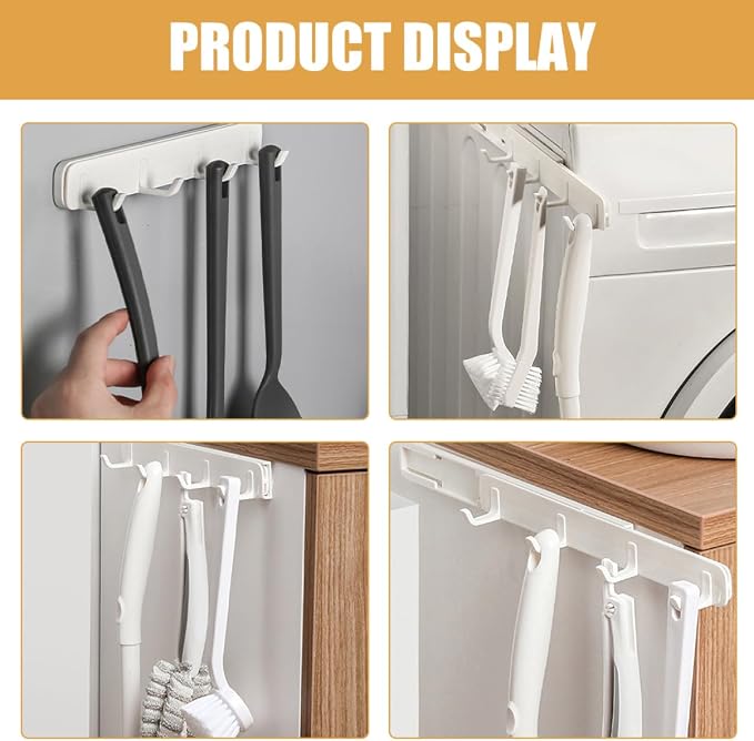 Mobestech 3Pcs Retractable Sliding Hooks with Rail Adjustable Kitchen and Bathroom Coat Rack Full Extension Storage Organizer for Closet and Laundry Room