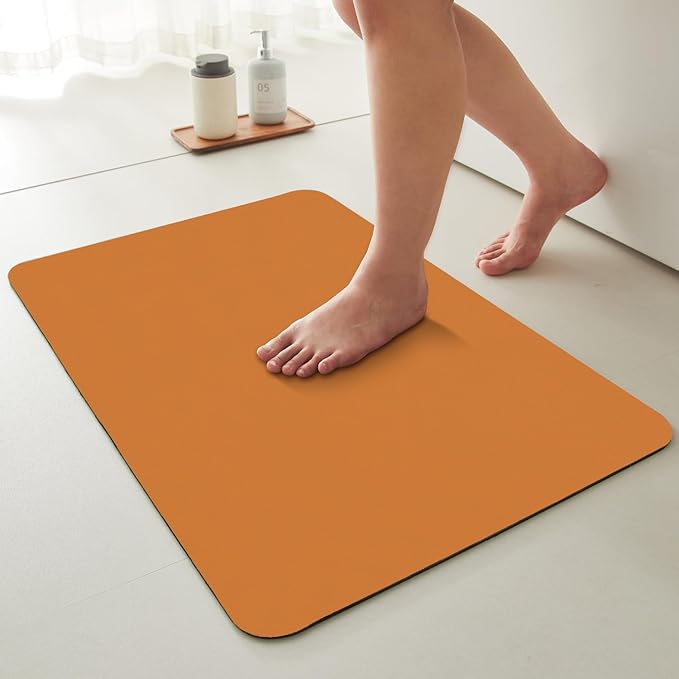 TYUU Bathroom Mat Quick Dry, Bathroom Rugs Non Slip Washable Thin Absorbent Bath Mat Fits Under Door Bathroom Floor Mat Perfect for Bath, Shower, or Sink 24"x36" Orange