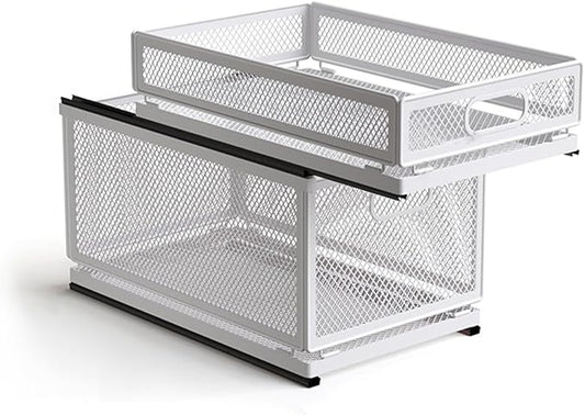 Pull Out Cabinet Organizer, Slide Out Drawers Fixed with Adhesive Nano Film, Pantry Shelves Sliding Drawer Storage Organization for Kitchen (Double Layer 15.7*9.4*12.28inch/40*24*31.2cm)