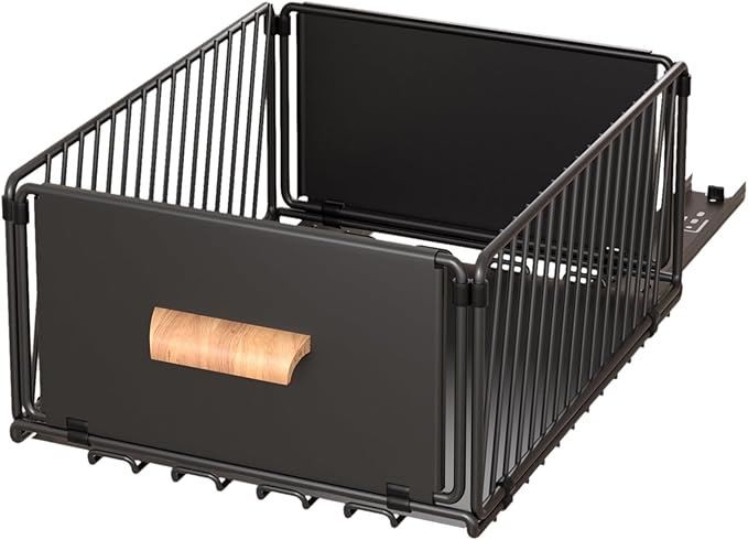 MEKOTRICIN Pull Out Cabinet Organizer, Slide Out Drawer Organizers Storage Fixed with Adhesive,Sliding Pantry Shelves with Handle for Kitchen Cupboard Bathroom Home, 11.8x6.7in, Black