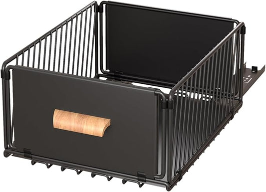 MEKOTRICIN Pull Out Cabinet Organizer, Slide Out Drawer Organizers Storage Fixed with Adhesive,Sliding Pantry Shelves with Handle for Kitchen Cupboard Bathroom Home, 11.8x6.7in, Black