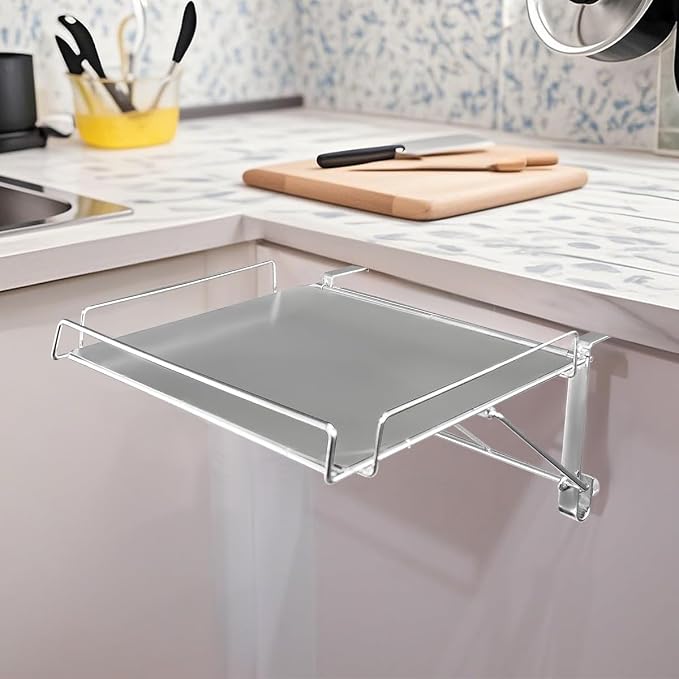 Cabinet Door Organizer, Foldable No Drill,Heavy-Duty Metal Iron Shelf for Pantry Cupboard Countertop, Rust-Resistant, Easy Installation, Space Saver Easter Gift(Silver)