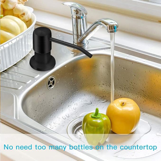 OHiHi Dish Soap Dispenser for Kitchen Sink, Countertop Sink Soap Dispenser Water Pump with 47” No-Spill Extension Tube Kit Design for Kitchen Bathroom, Easy to Press, No More Refills （Black）
