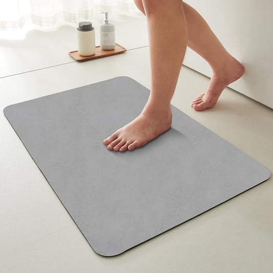 TYUU Bathroom Mat Quick Dry, Bathroom Rugs Non Slip Washable Thin Absorbent Bath Mat Fits Under Door Bathroom Floor Mat Perfect for Bath, Shower, or Sink 24"x36" Light Grey