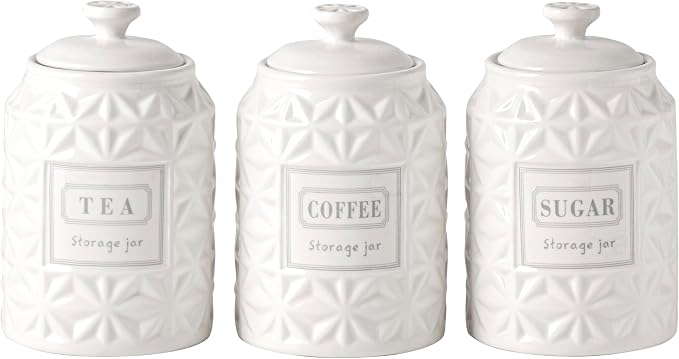 Large Azure Starfield Ceramic Canisters Sets For The Kitchen For Countertop Set of 3 Airtight Canisters For Ground Coffee Sugar Storage Jars With Lids Containers for household or kitchen use