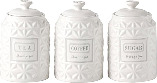 Large Azure Starfield Ceramic Canisters Sets For The Kitchen For Countertop Set of 3 Airtight Canisters For Ground Coffee Sugar Storage Jars With Lids Containers for household or kitchen use