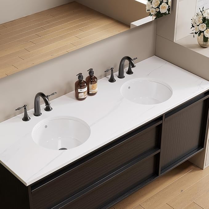 16"x16" Round Shape Undermount Bathroom Vessel Sink, Ceramic White Vanity Top Sink with Overflow