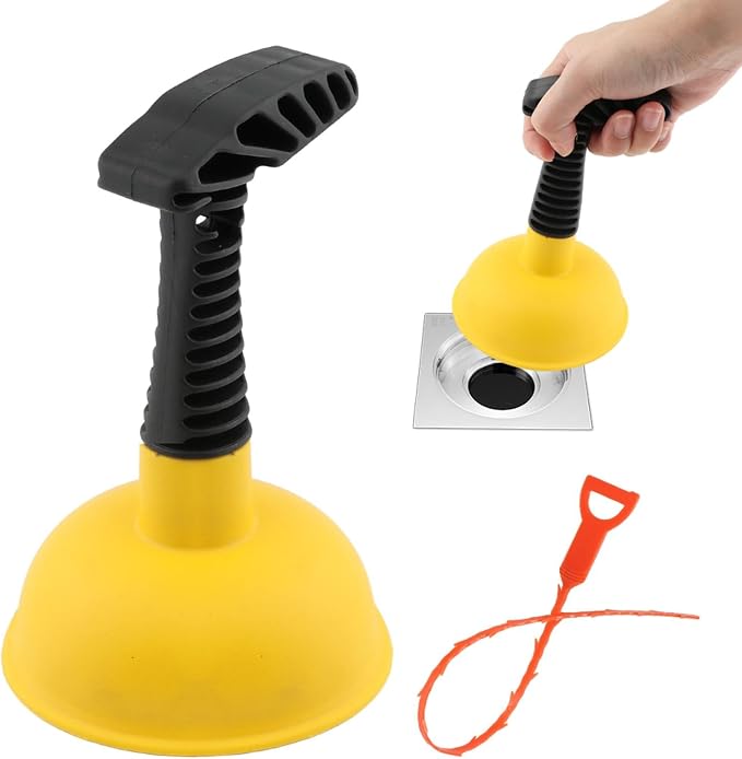 Sink Plunger with Drain Clog Remover, Mini Plunger with Short Handle, Hand Drain Plunger Easy to Use Unclogging Tool for Kitchen Sink,Bathroom Toilet, Shower Tub