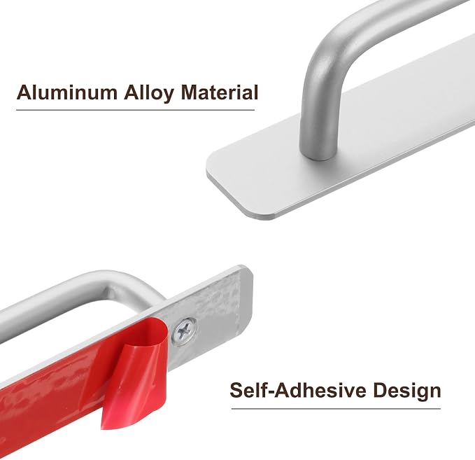 uxcell 2pcs Adhesive Cabinet Handle 7" No Drilling Closet Door Stick on Handle Drawer Pulls Aluminum Alloy for Kitchen Cupboard Window Sliding Closet Door, Silver Tone