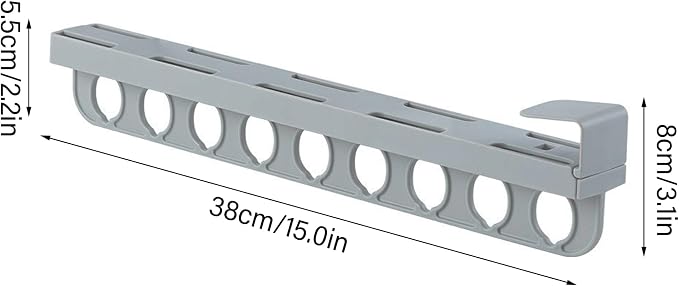 Closet Valet Rod Slide Out, Plastic Pull Out Pants Rack with 9 Holes, No-Drill Space-Saving Organizer, Top Mount Telescopic Pants Rack, Grey