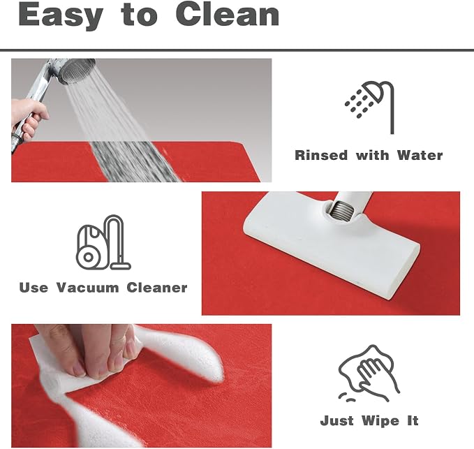 TYUU Christmas Bath Mat, Red Bathroom Rugs Non Slip Washable Thin Absorbent Bath Mat Fits Under Door Bathroom Floor Mat Perfect for Bath, Shower, or Sink 24"x60" Red