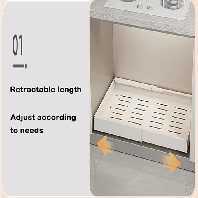 Expandable Drawer Orga PullOut Kitchen Storage Solution Adjustable No Drill Design for Cabinets ng Drawer System，46-68cm X 42cm X 7.5 Cm-1PCS，46-68cm X 42cm X 7.5 Cm-1PCS