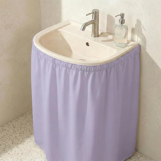 Sink Skirt Bathroom, Self Stick Adhesive Waterproof Fabric, Under Sink Curtain Skirt, Pedestal Sink Accessories Decor, Bathroom Storage Decor(Purple)