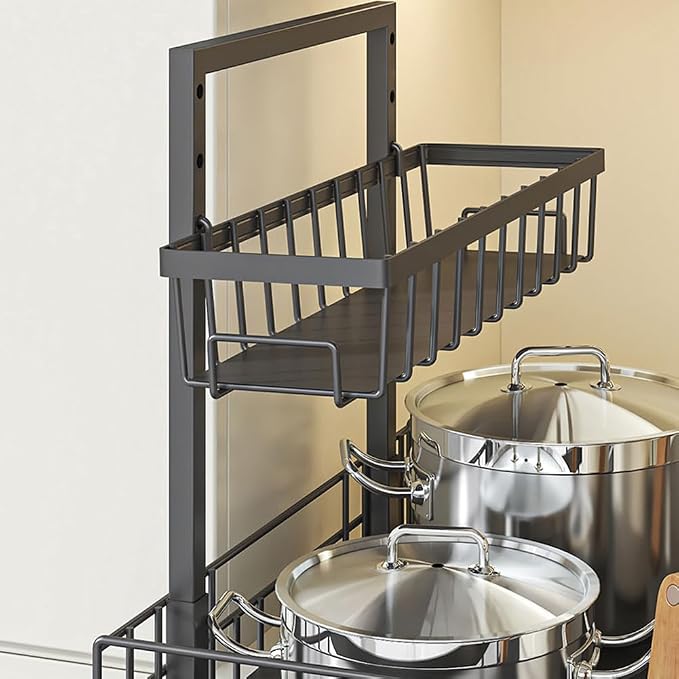 Expandable Pull Out Cabinet Organiser, No Drill Adhesive Slide Out Kitchen Drawer Shelf Durable Metal for Under Sink, Cupboard, Pantry, Adjustable Width (12.8"-19.7")