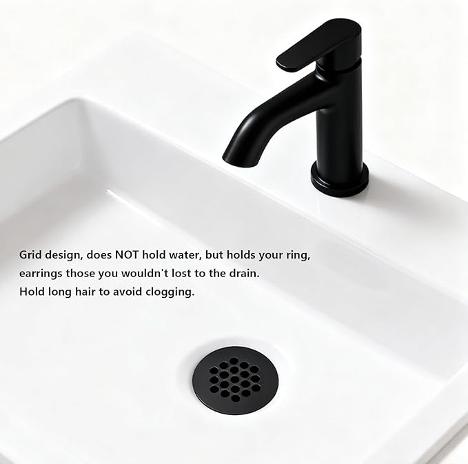 Delle Rosa Matte Black Bathroom Sink Drain Strainer,Grid Drain Strainer Assembly with Overflow for Bathroom Sink, Vessel Sink Drain Made of Brass