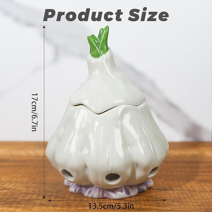 Yohsnor Large Garlic Storage with Lid | 6.7x5.3Inch Modern Ceramic Garlic Keeper Container | Stylish and Breathable Design for Freshness Preservation | Perfect for Kitchen Countertop and Refrigerator