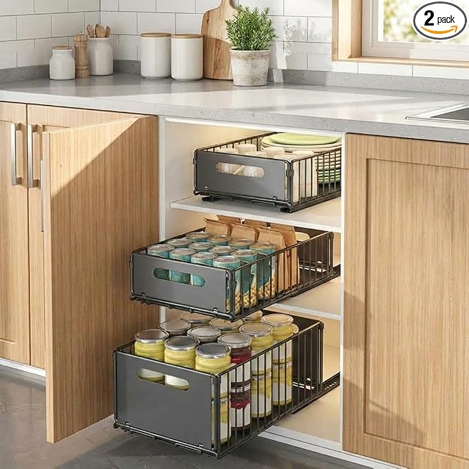 Heavy-Duty Pull-Out Under Sink Organizer, Roller Slide Cabinet Storage Shelf, No Drill Easy Assembly, Expandable Adjustable Rack for Kitchen, Bathroom Vanity & Pantry