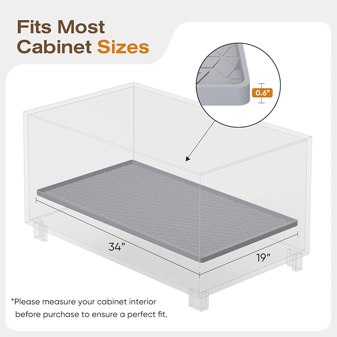 TRZZ Silicone Waterproof Under Sink Mat 34" x 19", Drip Tray and Cabinet Liner for Kitchen and Bathroom, Prevents Water Damage and Organizes Cabinets (Beige)
