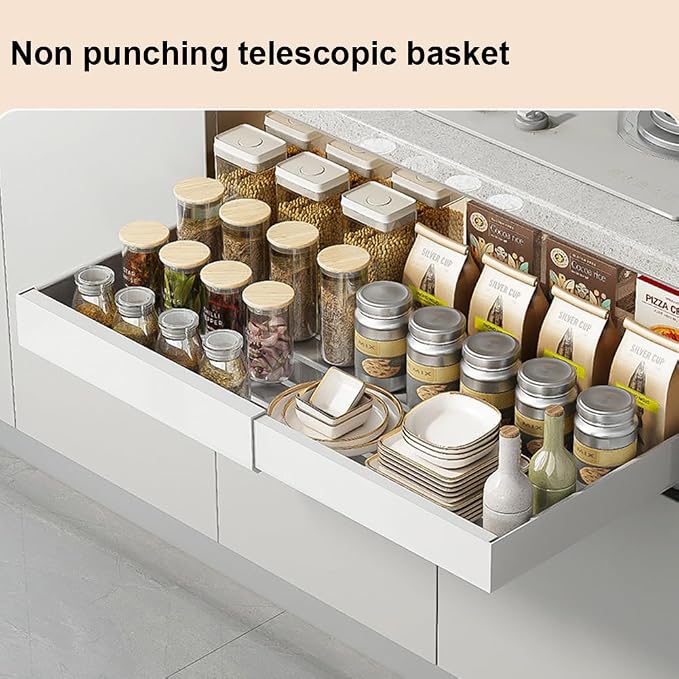 2 Pack No-Drill Pull Out Cabinet Organizer, Roll Out Sliding Storage Shelf, Slide-Out Base Cabinet Organizer for Kitchen Organization