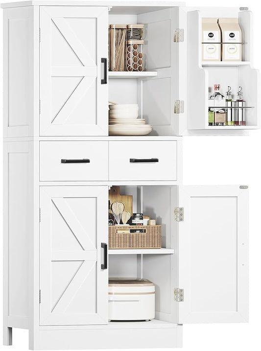 TEENFON 53" H Pantry Cabinet with 2 Drawers, Kitchen Storage Cabinet with 4 Door Shelves, Kitchen Pantry for Living Room, Dining Room, Bathroom, White