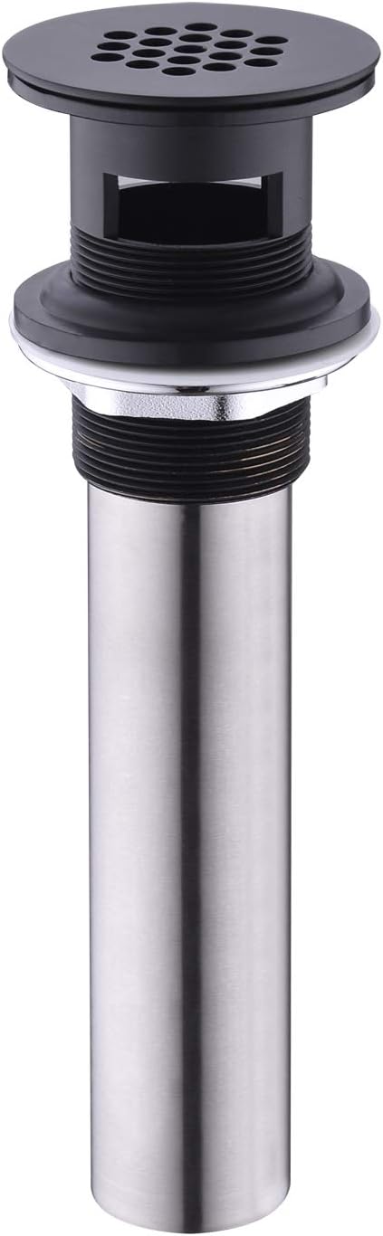 Delle Rosa Matte Black Bathroom Sink Drain Strainer,Grid Drain Strainer Assembly with Overflow for Bathroom Sink, Vessel Sink Drain Made of Brass