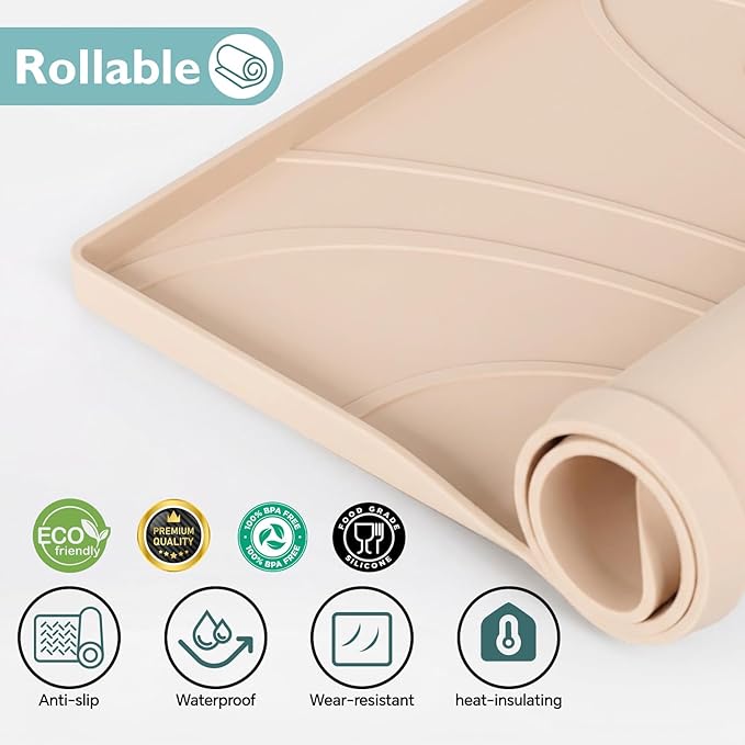 Under Sink Mat 34" x 22", Silicone Under Sink Liner for Kitchen and Bathroom, Waterproof Cabinet Protector Drip Tray, Protects Cabinets from Leaks and Spills