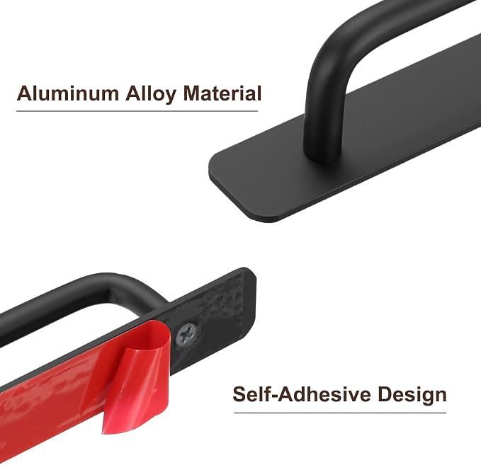 uxcell 2pcs Adhesive Cabinet Handle 7" No Drilling Closet Door Stick on Handle Drawer Pulls Aluminum Alloy for Kitchen Cupboard Window Sliding Closet Door, Black