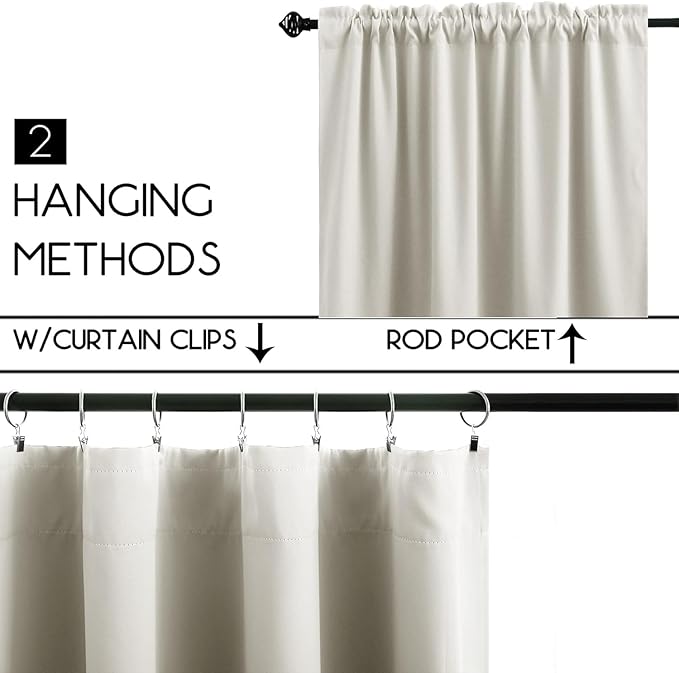 KOUFALL 20 Inch Cream Colored Small Window Curtains, Light Blocking Thermal Mini Curtains for Kitchen RV, 24" W x 20" L
