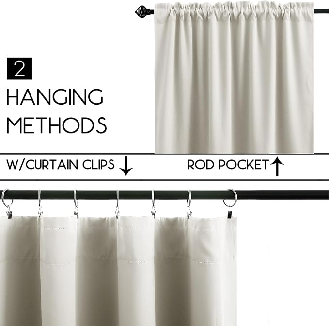 KOUFALL Modern Small Curtains for Kitchen Window, Short Half Curtain, Thermal Winter Insulated Blackout Mini Curtains, 24 x 24 Inch Length, Cream