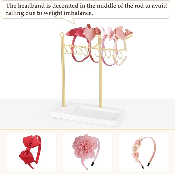 Dahey Headband Holder Multifunctional Hair Accessories Organizer Display Hairbands Claw Clips Scrunchie Metal Storage Stand Stylish Bedroom Dorm Bathroom Vanity Decor for Girls Women, Gold