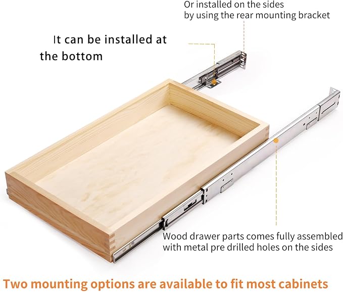 Mulush 20”W x 21”D x 3”H Soft Close Slide Out Wood Drawer Organizer for Kitchen, (Cabinet Width>20.5 inches for Bottom Assembly, Width= 20 inches for Side Assembly)