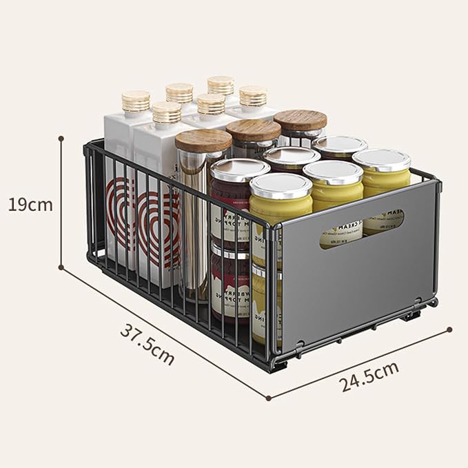 2Pcs Pull Out Cabinet Organizer, Pull out drawers for cabinets with EVA Adhesive Tape, Heavy Duty Sliding Kitchen Organizers and Storage, Suitable for Pantry, Bathroom, Bedroom BlackS