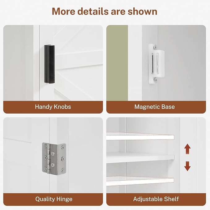 TEENFON 67" H Tall Storage Cabinet with 2 Doors, Bathroom Storage Cabinet, Kitchen Pantry Cabinets for Living Room, Dining Room, Bathroom, White