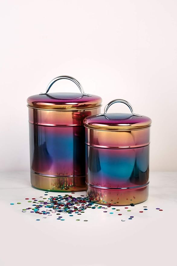 Amici Home Rainbow Metal Storage Canister | Dry Food Storage Container | Airtight Lid | 38 Ounce Capacity | Modern Home Décor | Decorative Metal Canister for Kitchen Countertop