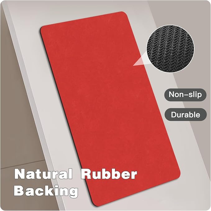TYUU Bath Mat, Bathroom Rugs Non Slip Washable Thin Absorbent Quick Dry Bath Mat Fits Under Door Bathroom Floor Mat Perfect for Bath, Shower, or Sink 36"x60" Red